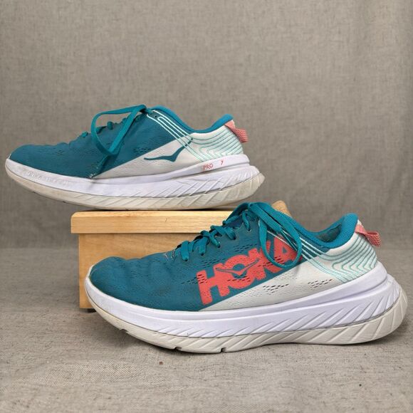 Hoka One One Carbon X Shoes Teal White Mesh Sneaker Running Lace Up Women's 7.5 - Picture 2 of 11